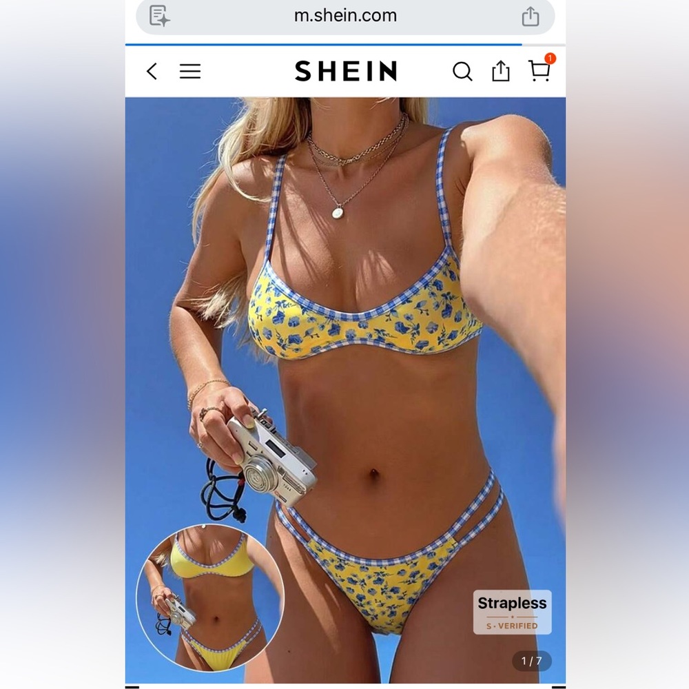 SHEIN Blue and Yellow Floral Bikini NWT